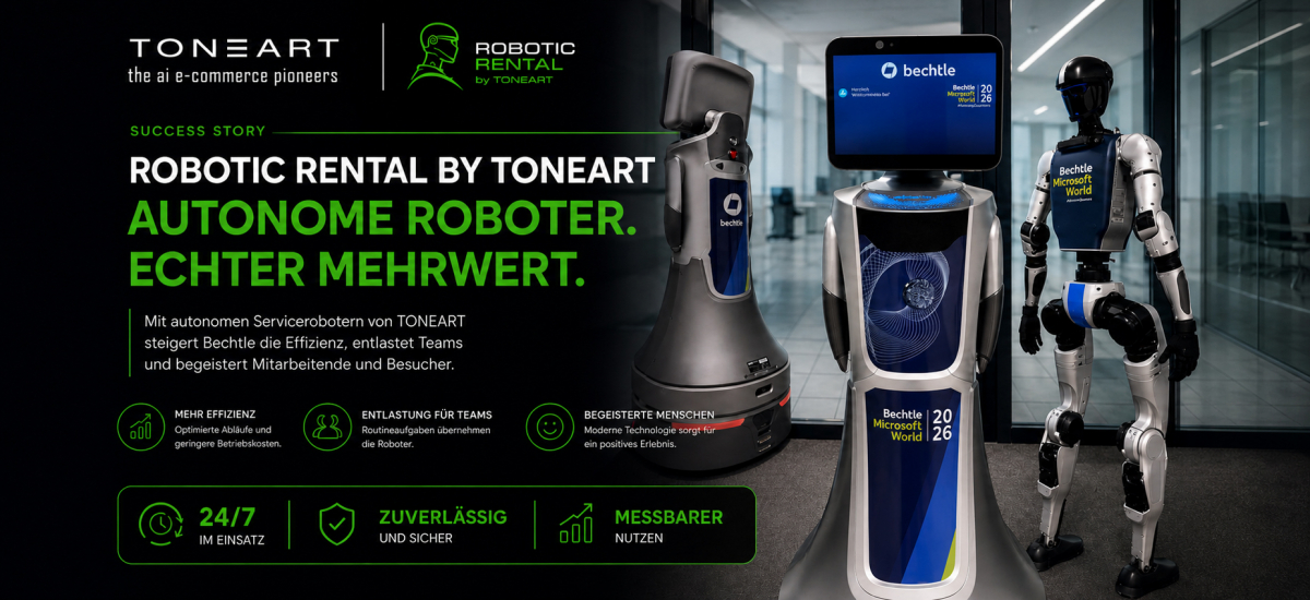 Autonome Service-Roboter und Unitree G1 von RoboticRental by TONEART auf der Bechtle Microsoft World 2026