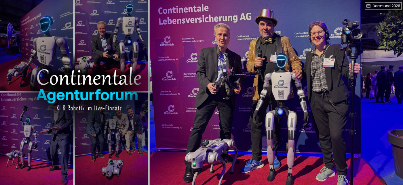 Continentale Agenturforum 2026 mit humanoidem Roboter und RobotDog im KI und Robotik Live-Einsatz