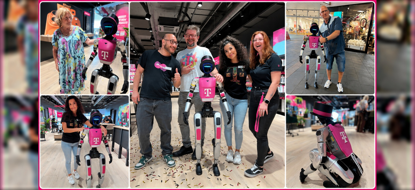 Unitree G1 EVENT im Telekom Magenta Branding bei der Store-Eröffnung in Mainz
