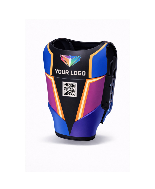 BOTANDO.ai 4-Farb Robot Branding Edition mit individuellem Logo, vierfarbigem Premium-Design und integriertem QR-Code auf personalisiertem Robotik-Korpus