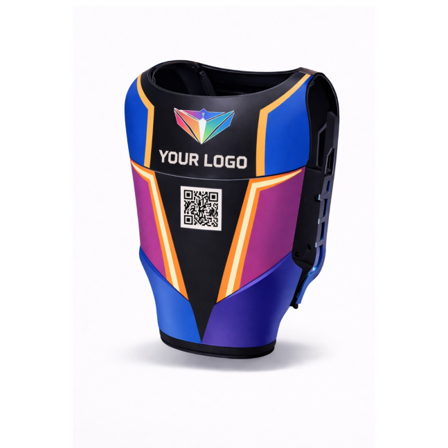 BOTANDO.ai 4-Farb Robot Branding Edition mit individuellem Logo, vierfarbigem Premium-Design und integriertem QR-Code auf personalisiertem Robotik-Korpus