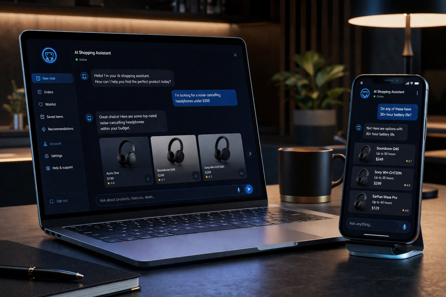 AI-Shopping-Assistant für E-Commerce von RoboticRental auf Laptop und Smartphone