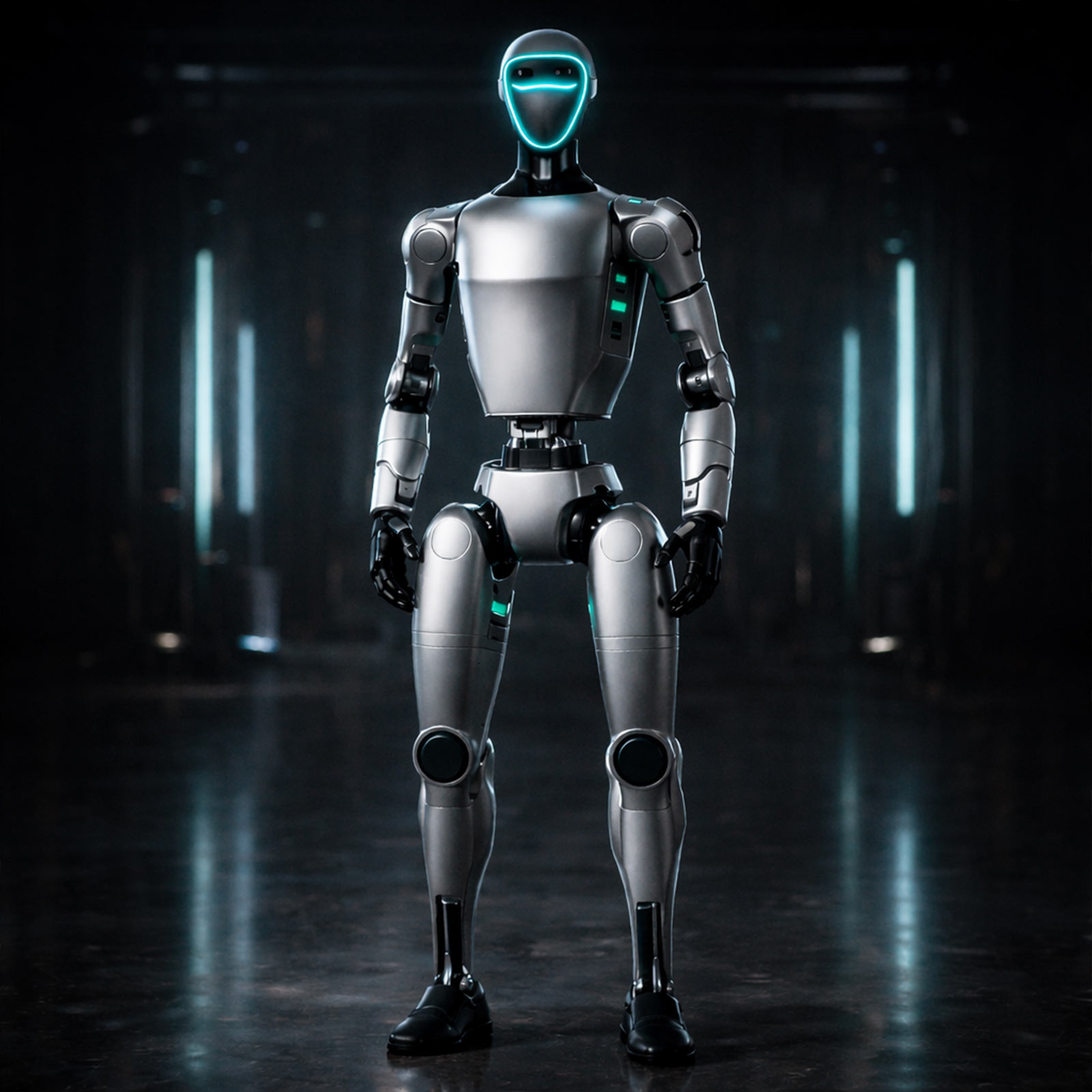 Humanoider Roboter mit sichtbarer AI-Präsenz