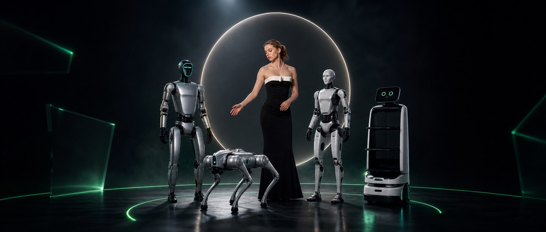 Premium Robotics Package mit AI Host, Unitree G1, Unitree H2, Go2 Pro Robot Dog und LuckiBot