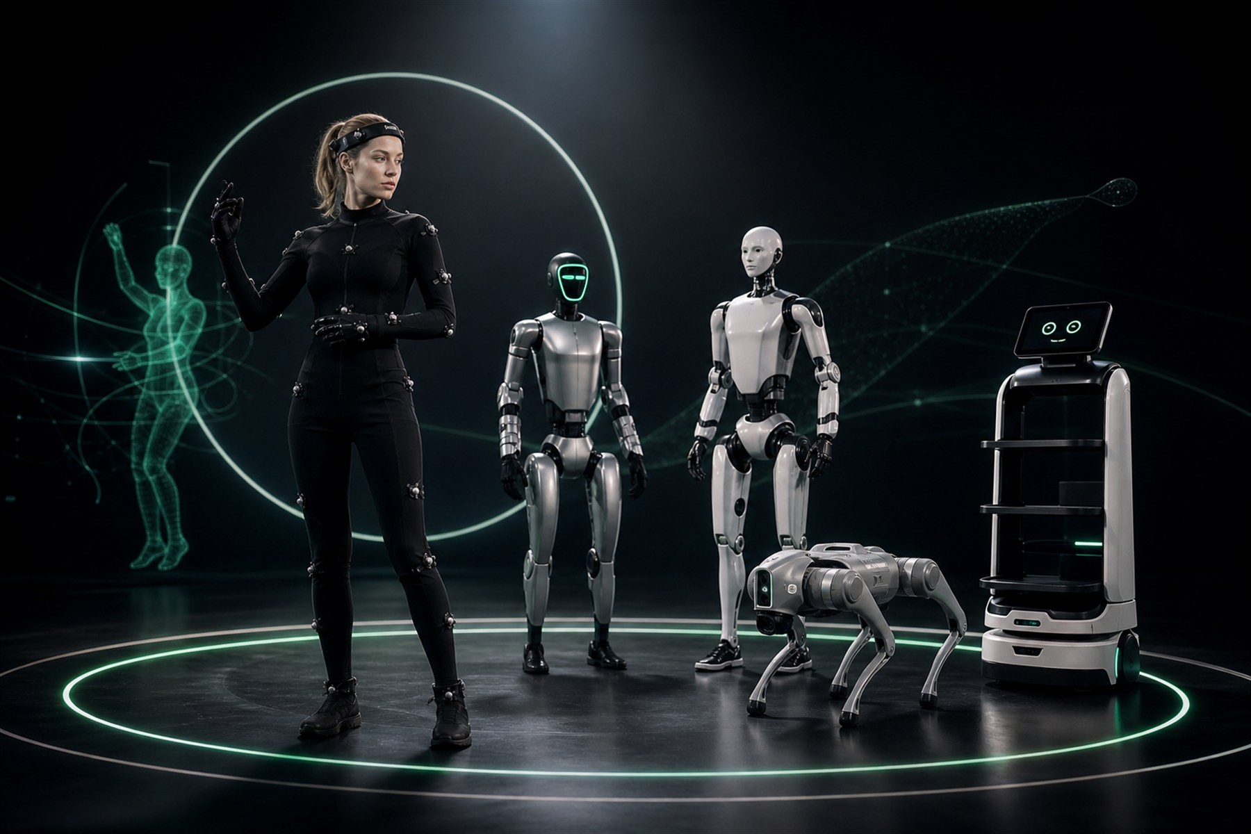 Rokoko Motion Capture für Robotics Show mit Unitree G1, Unitree H2, Go2 Pro und LuckiBot