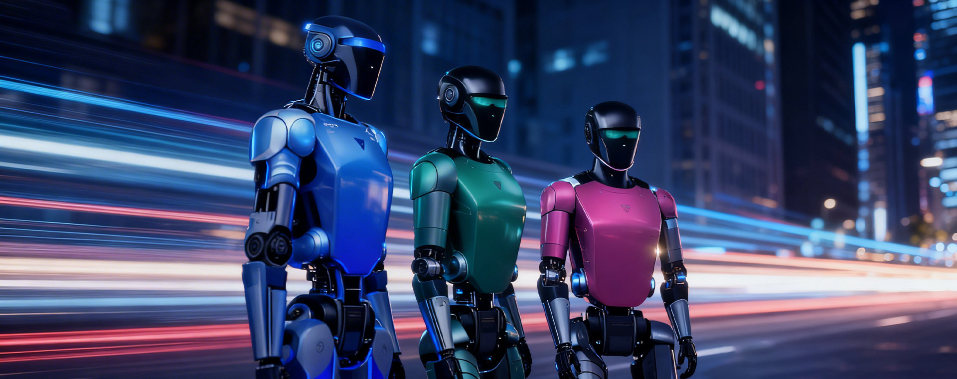 Roboter im urbanen Nachtbild als visuelle Brücke zwischen Classic Meets AI und Eventwirkung