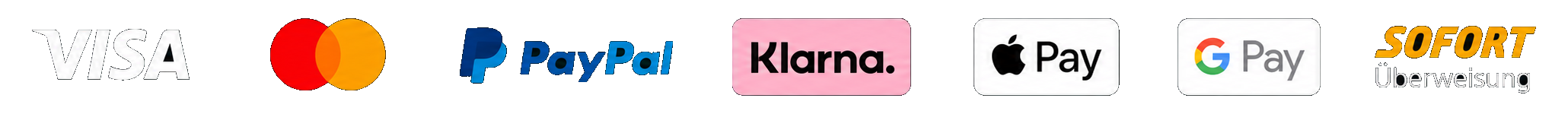 Accepted payment methods: Visa, Mastercard, PayPal, Klarna, Apple Pay, Google Pay and Sofort Überweisung