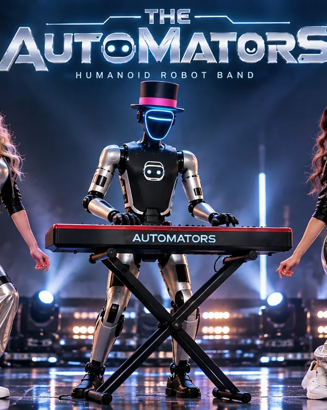 Humanoider Robot Keyboarder am Keyboard der THE AUTOMATORS Robot Band