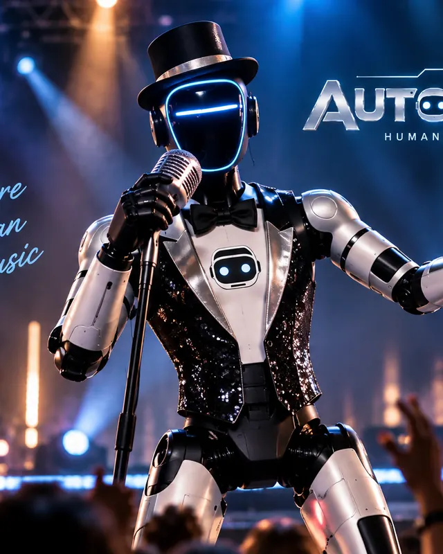 Humanoider Robot Sänger mit Mikrofon als Show Act für Corporate Events und Firmenfeiern