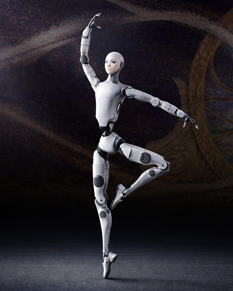 Humanoider Roboter in cineastischer Beleuchtung als Key-Visual für Robotercloud