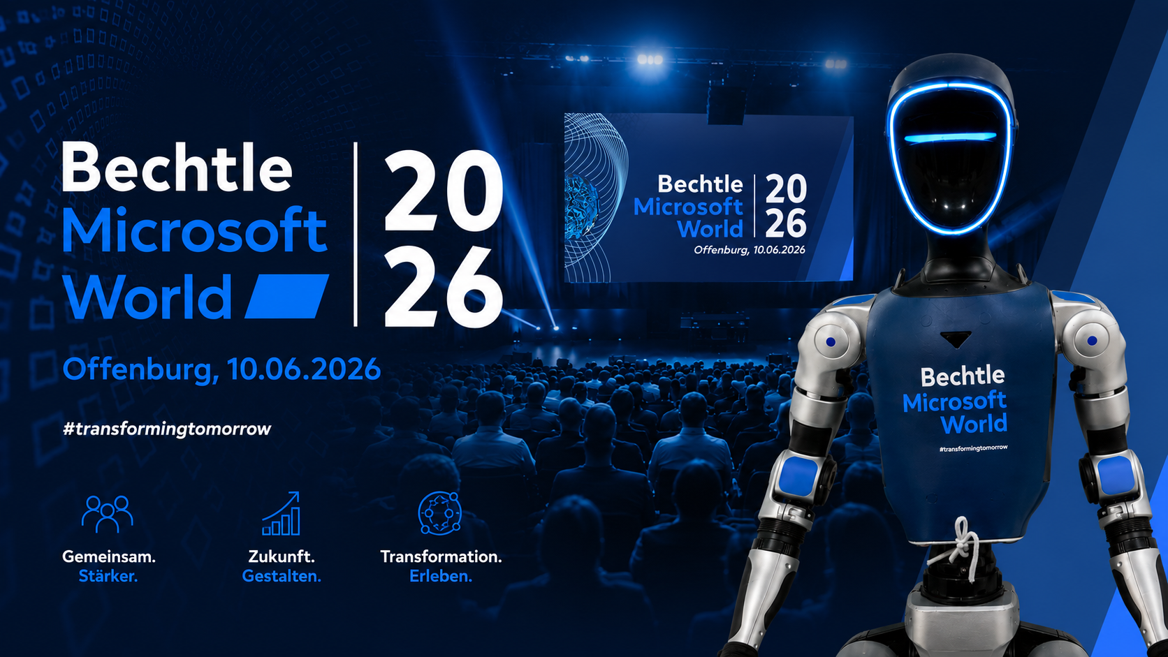 Humanoider Roboter Alfons als Event-Highlight vor Publikum bei der Bechtle Microsoft World 2026
