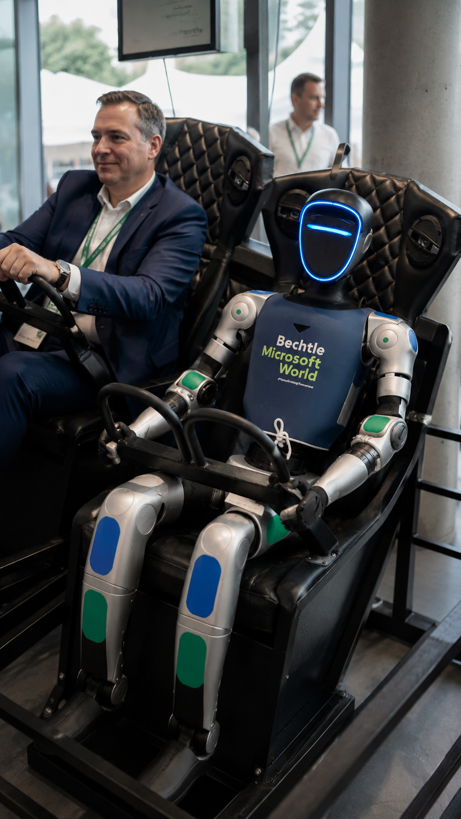 Humanoider Roboter Alfons im Fahrsimulator bei der Bechtle Microsoft World 2026